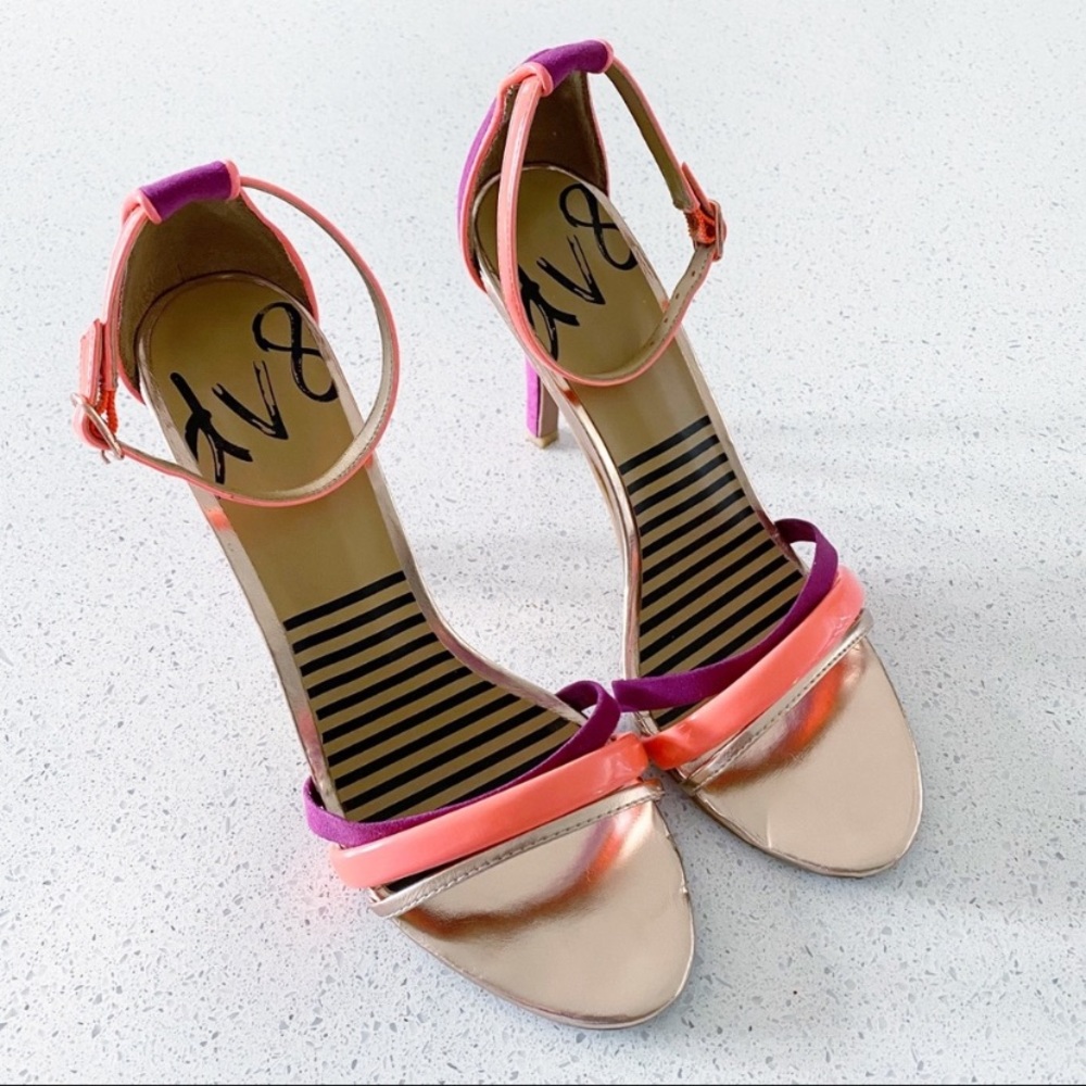 Dolce Vita dv8 heels with ankle strap in pink purple and gold